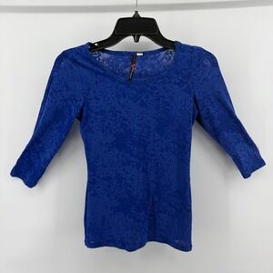 y2k 90s Made for Me Royal Blue‎ Burnout Texture 3/4 Sleeve Top Women's Size S